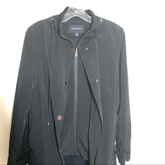 London Fog Women Black Layered Trench Coat with Hood Size Small - Picture 3 of 9